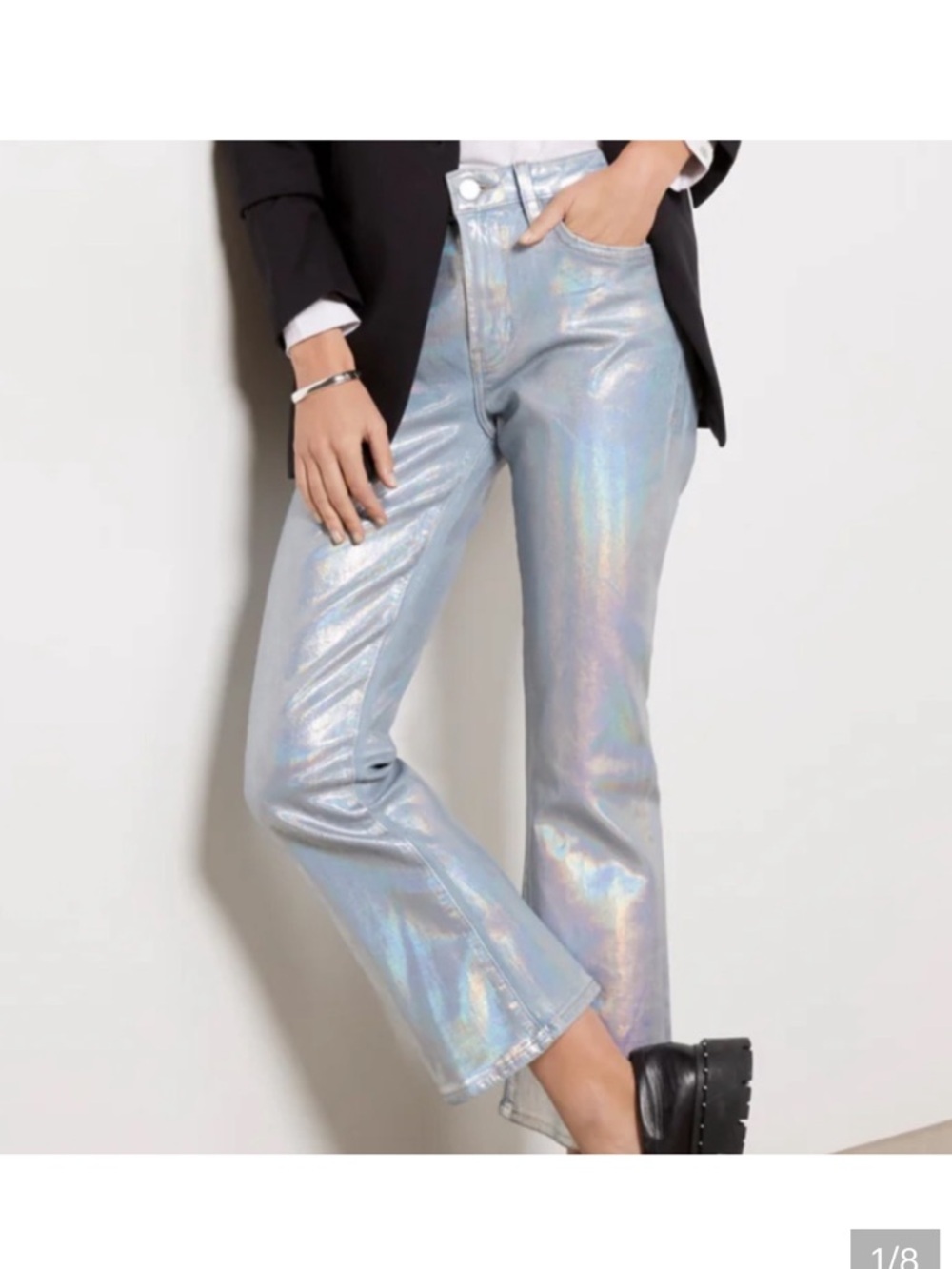 FRAME ladies white silver metallic Jean size 29 La crop mini boot cut. - Picture 11 of 13